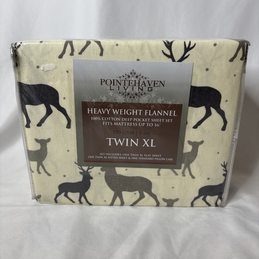 Pointehaven Living Heavy Weight Flannel Cotton Twin XL Autumn Deer Sheet‎ Set